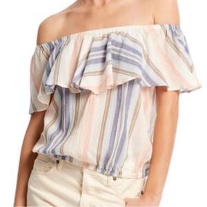 Michael Stars Jordy Multi-Wear Flounce Top Size S Striped Off-Shoulder Blouse